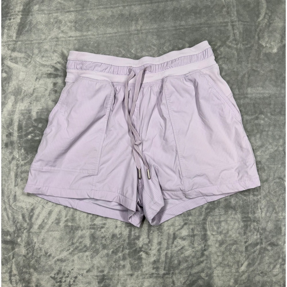 Lululemon Beyond the Studio Shorts Purple Pinstripe High Rise Drawstring Size 4